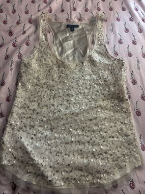 American Eagle Outfitters Cream Sequin Tank Top